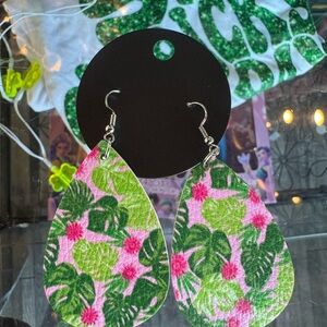 Tropical Leaf Print Teardrop Earrings